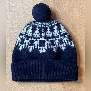 Tory Burch Women’s Wool Knit Navy & White Nordic Beanie Snow Hat $118